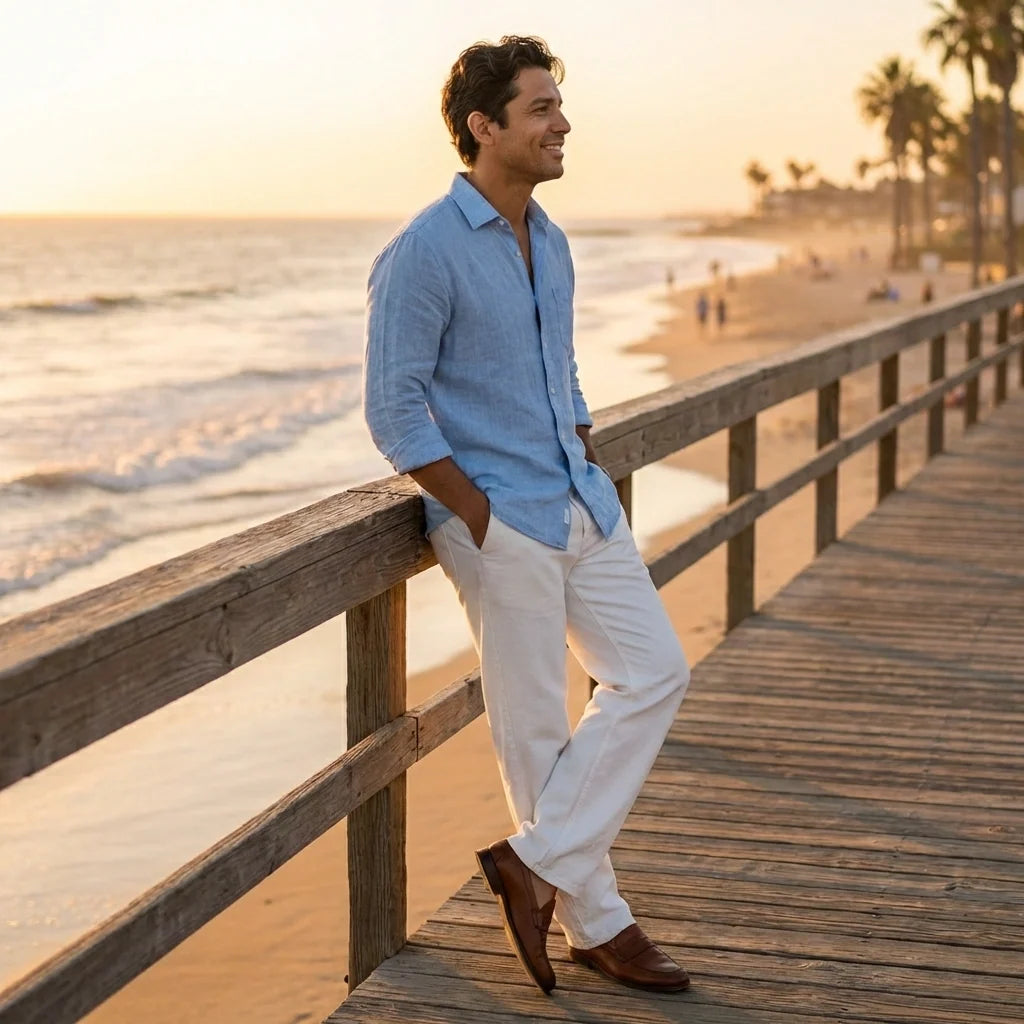Men's Loose Fit Mid Rise White Jeans