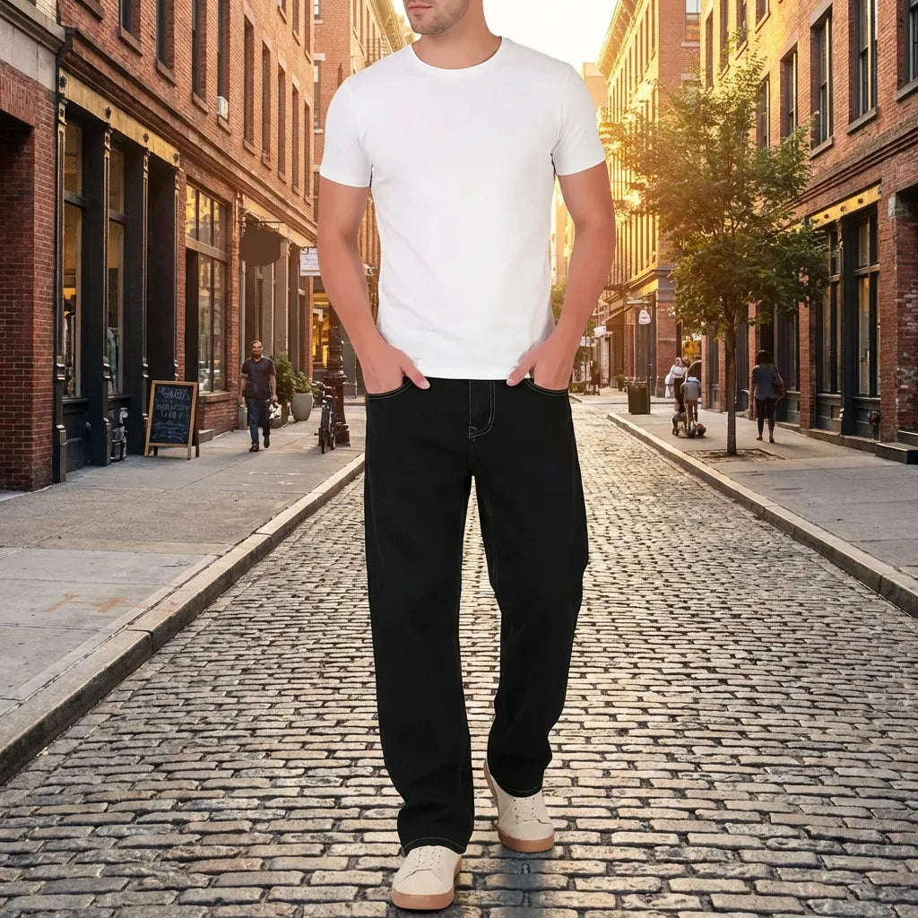 Men's Loose Fit Mid Rise Black Jeans