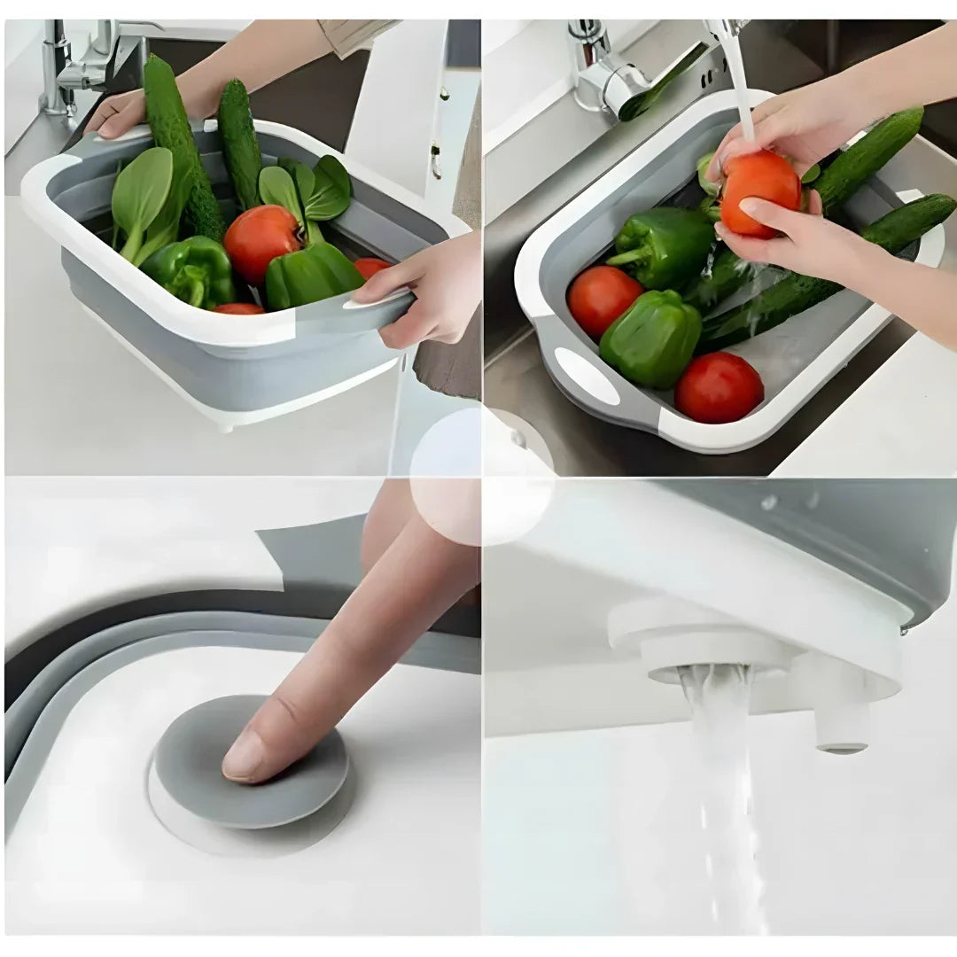 Folding Cutting Board with Basket