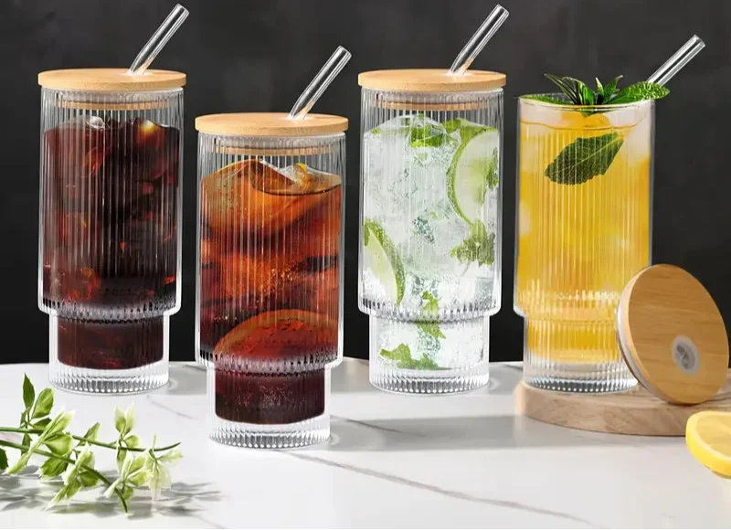 Ribbed Shape Glass with Wood Cap