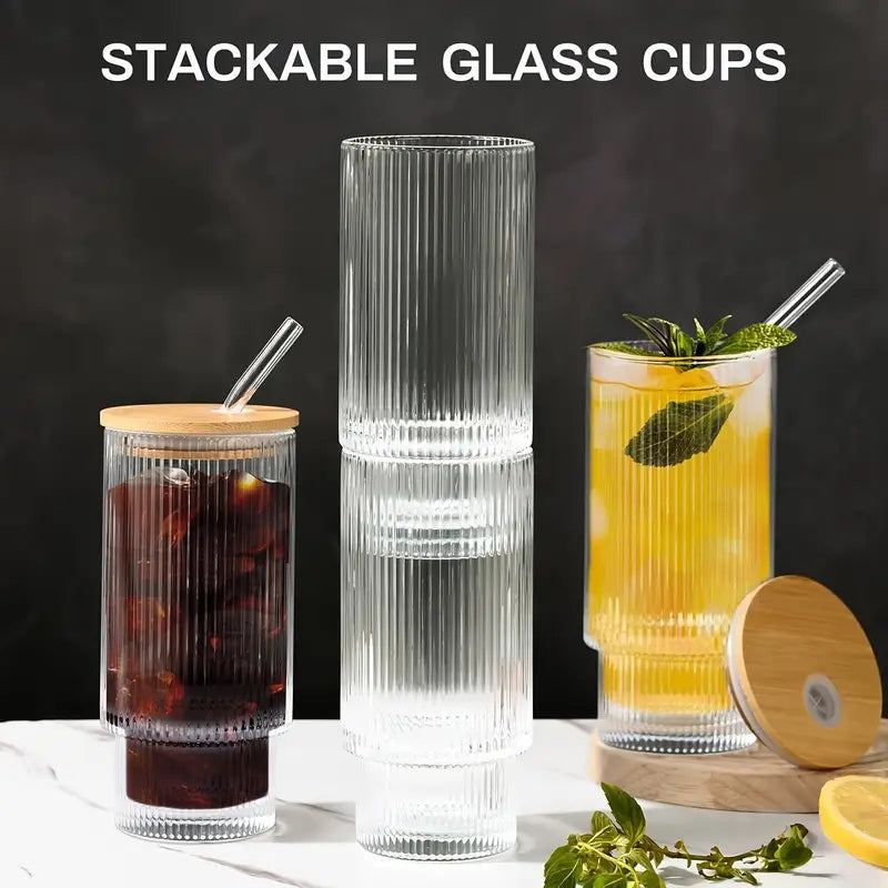 Ribbed Shape Glass with Wood Cap