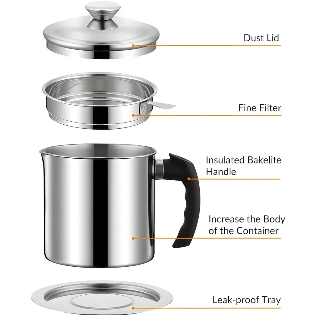 Stainless Steel Oil Pot With Filter & Lid