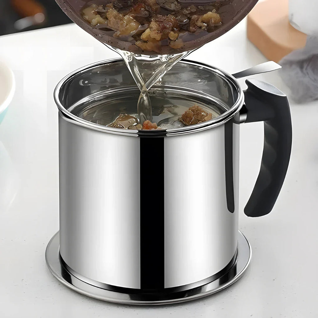Stainless Steel Oil Pot With Filter & Lid