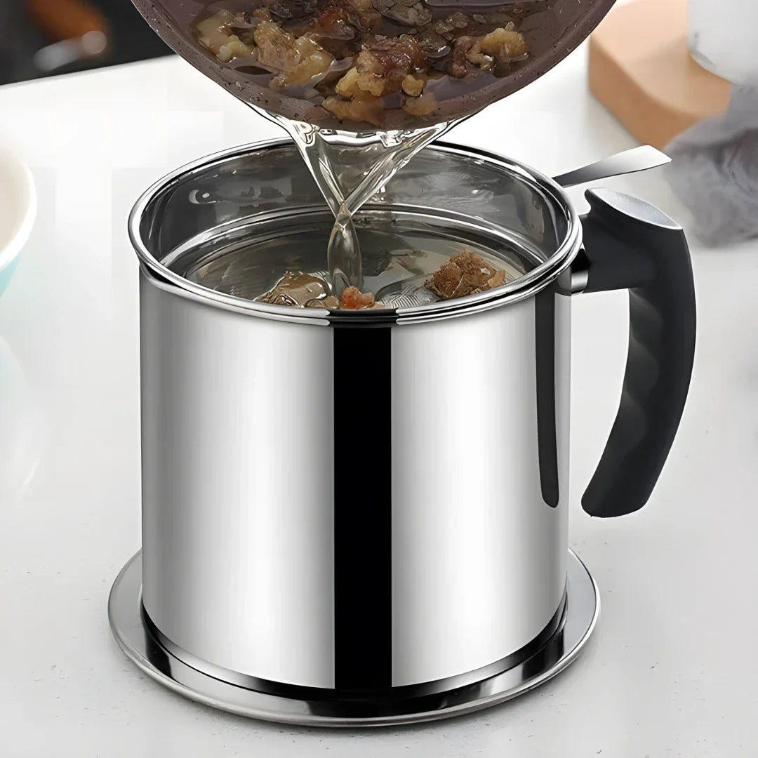 Stainless Steel Oil Pot With Filter & Lid